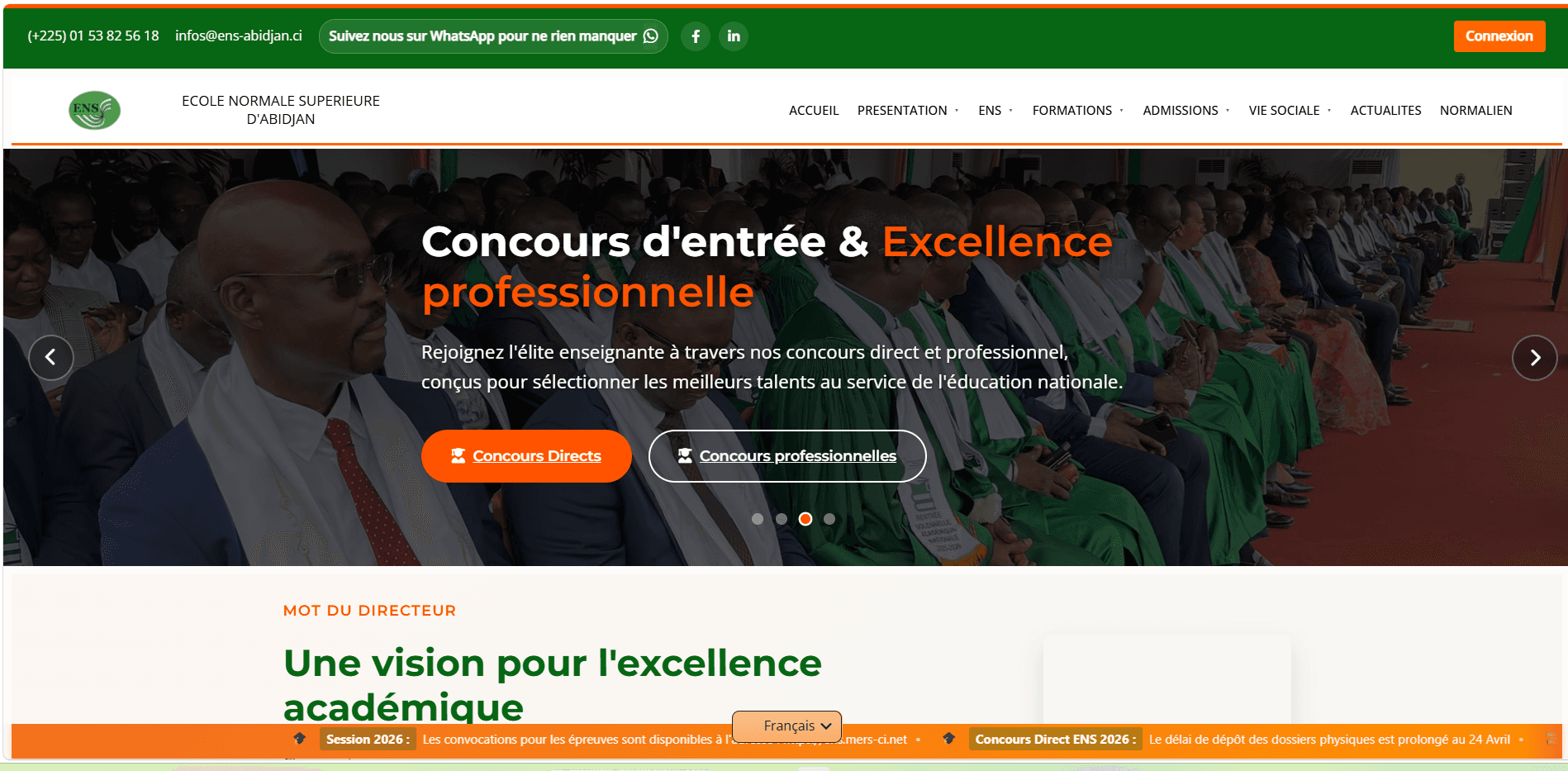 Aperçu du site École Normale Supérieure d'Abidjan