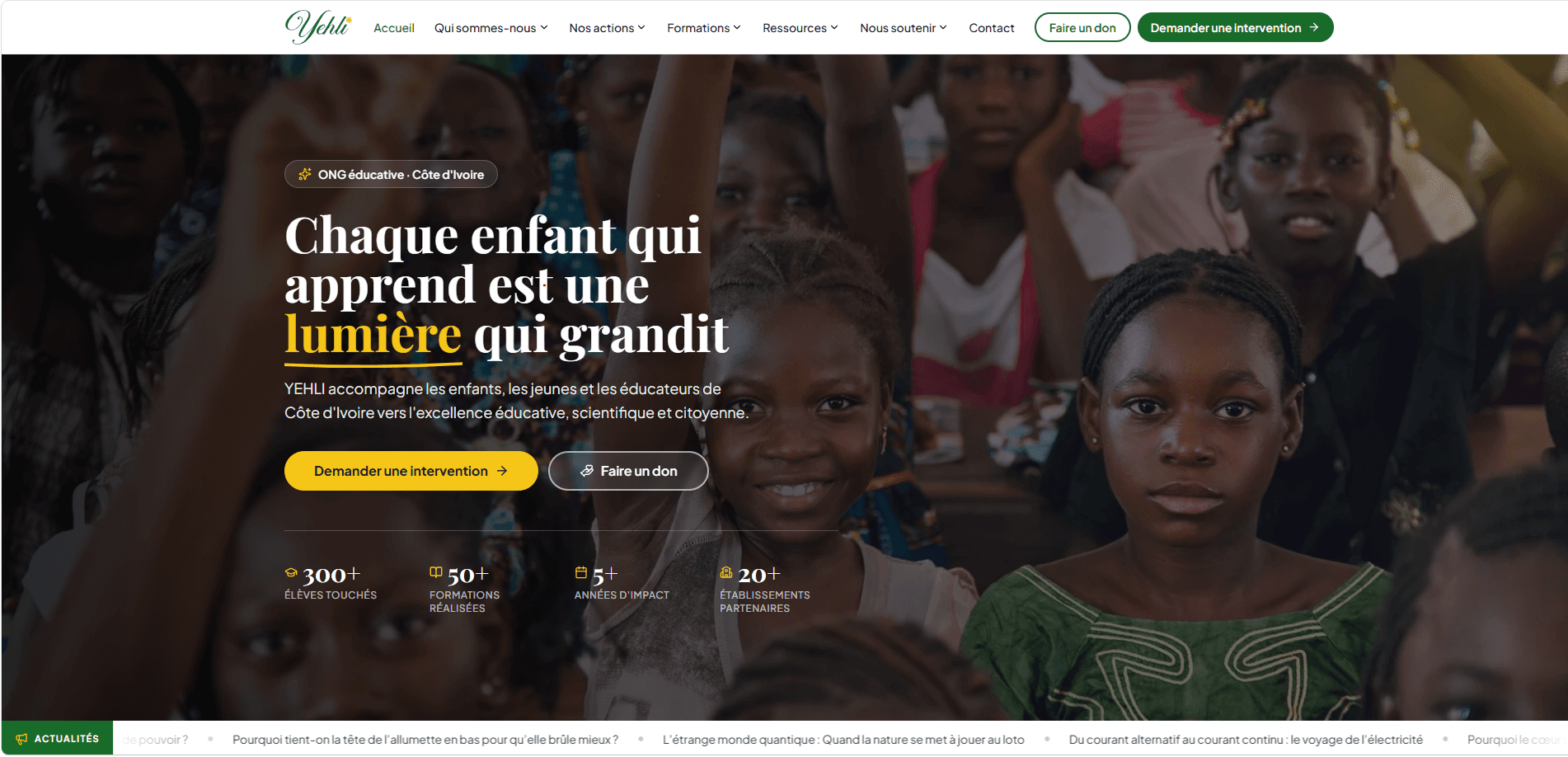 Aperçu du site ONG YEHLI